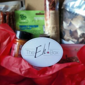 Gift box with Canadian-themed products inside.